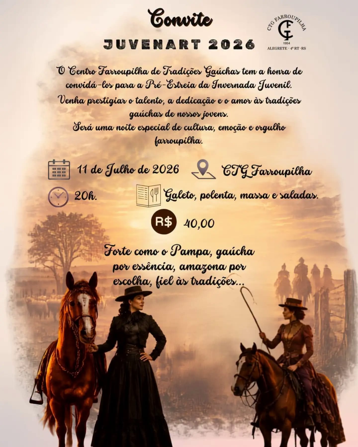 Dia 11 de Julho - Pré-estreia da Invernada Juvenil